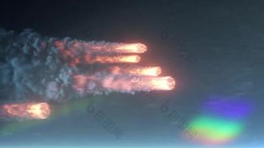 Burning meteoroids heading into the Earth's atmosphere, very realistic movement and visuals, extreme